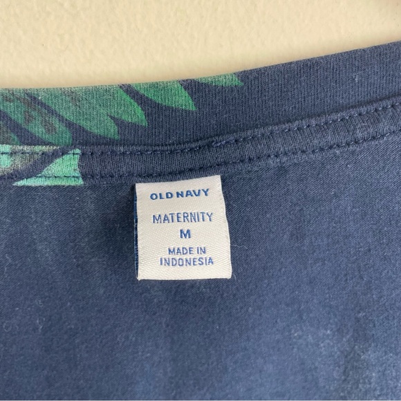 Old Navy Maternity Dress size M Tropical Leaf Print Blue Green Ruched Scoop Neck - Picture 7 of 7